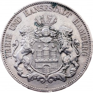 Germany, 5 Mark 1908, J, Hamburg