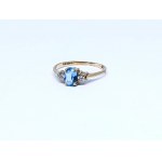 Gold Ring with Natural Diamonds and Aquamarine, 9K/375 Gold