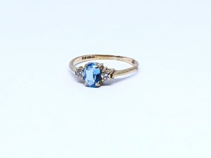 Gold Ring with Natural Diamonds and Aquamarine, 9K/375 Gold