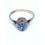 Gold Ring with Natural Diamonds and Skyblue Topaz