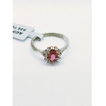 Pierścionek z różowym turmalinem 0.86 ct, 12 białymi topazami 0.34 ct, srebro 925, certyfikat RocksTV