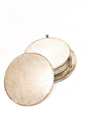 Set of 6 coasters on stand, plater