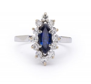 Ring with sapphire and diamonds, 2nd half of 20th century.
