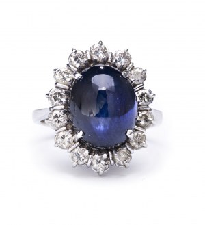Ring with sapphire and diamonds, 2nd half of 20th century.