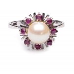 Pearl and ruby ring, early 21st century.