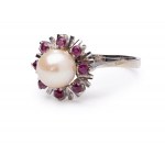 Pearl and ruby ring, early 21st century.