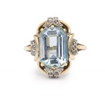 Ring with aquamarine and diamonds, 1st half of 20th century.
