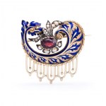 Brooch with enamel, garnet and pearls, 1st half of 20th century.