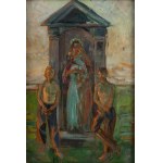 Wlastimil Hofman (1881 Praga - 1970 Szklarska Poręba), Madonna z Dzieciątkiem w wiejskiej kapliczce, około 1908