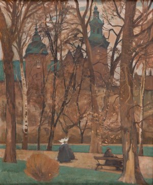 Stanisław Czajkowski (1878 Warszawa - 1954 Sandomierz), Krakowskie Planty z widokiem na Wawel, 1941