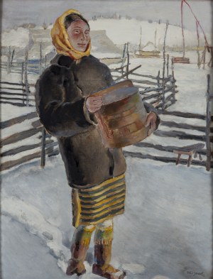 Władysław Jarocki (1879 Podhajczyki - 1965 Kraków), Młoda Hucułka w zagrodzie