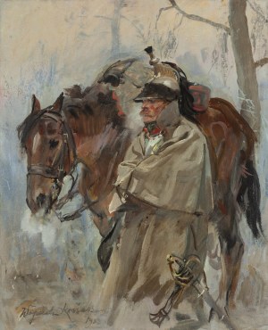 Wojciech Kossak (1856 Paryż - 1942 Kraków), Żołnierz napoleoński z koniem, 1933