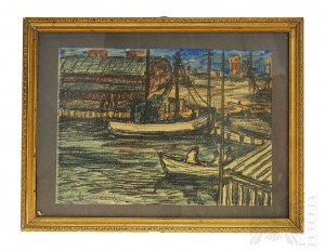 Leon Michalski (1911-1989) - Painting Scene at the Port, Mixed Technique on Paper