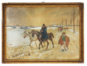 Wacław Tracewski (1865-1904) - Pejzaż Zimowy, Akwarela na Papierze,