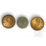USA - Trzy Monety: 1 Cent (1971), Żeton Token Metra w Chicago, 1 Cent