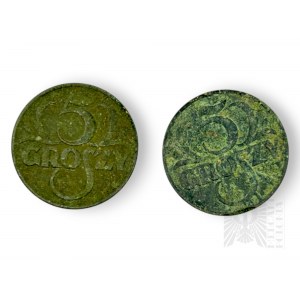 II Republic - Two Five-Penny Coins, 1937 and 1939