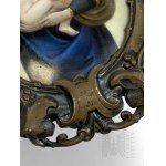 Vers 1881. - Tableau encadré de la Vierge, sur une Madone Sixtine debout (Raphaël) ; dédicace gravée