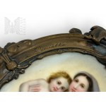 Vers 1881. - Tableau encadré de la Vierge, sur une Madone Sixtine debout (Raphaël) ; dédicace gravée