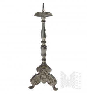 19th Century - Large Tin Candlestick Mother of God.
