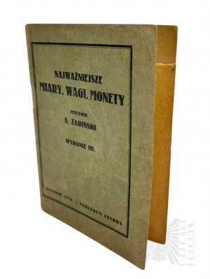 II RP, 1930 r. - Książka Albin Żabiński, Najważniejsze Miary, Wagi, Monety; Kraków, Nakładem Autora