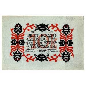 1909 r. - Billet annuel de membre de la Société polonaise des arts appliqués, Fig. Jan Bukowski