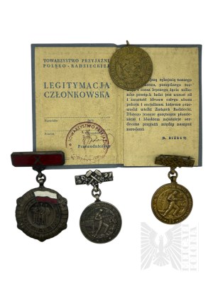 PRL - Legitymacja Członkowska Towarzystwo Przyjaźni Polsko-Radzieckiej (Polish-Soviet Friendship Society Membership Card); Badges for Long Years of Work in the Mining Industry, Medal for the 10th Anniversary of the People's Republic of Poland, Medal for t