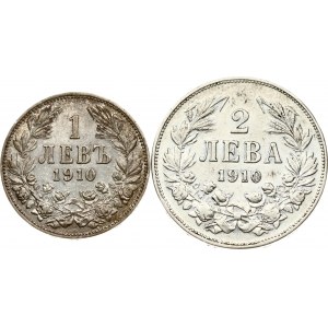 Bulgaria 1 Lev 1910 & 2 Leva 1910 Lot of 2 coins