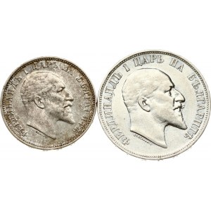 Bulgaria 1 Lev 1910 & 2 Leva 1910 Lot of 2 coins