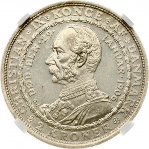 Denmark 2 Kroner 1906 VBP GJ Death of Christian IX NGC MS 63