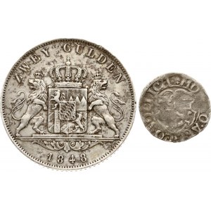 Germany Solms-Lich 2 Kreuzer 1591 & Bavaria 2 Gulden 1848 Lot of 2 coins