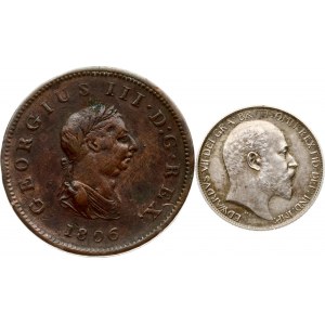 Großbritannien ½ Penny 1806 &amp; 6 Pence 1902 Lot von 2 Münzen