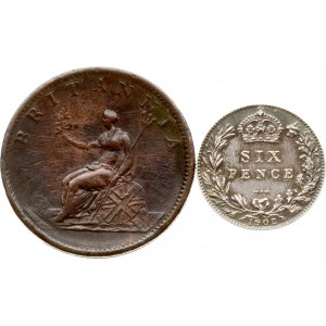 Großbritannien ½ Penny 1806 &amp; 6 Pence 1902 Lot von 2 Münzen