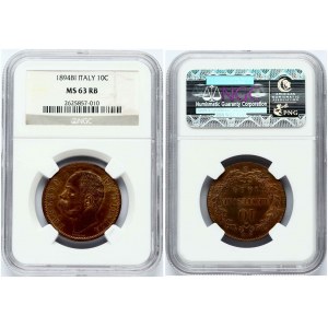 Italia 10 Centesimi 1894 BI NGC MS 63 RB