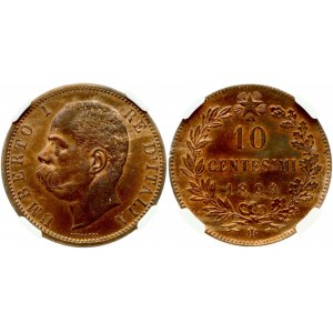 Italia 10 Centesimi 1894 BI NGC MS 63 RB