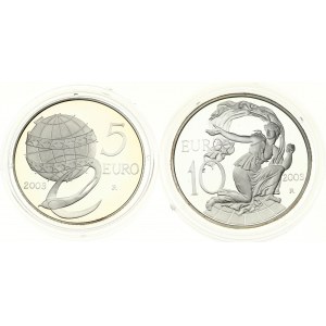 Taliansko 5 Euro &amp; 10 Euro 2003 R Ľudia v Európe Sada 2 mincí