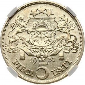 Latvia 5 Lati 1931 NGC MS 61