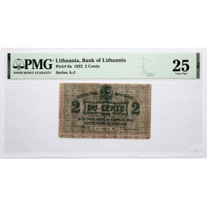 Lithuania 2 Centu 1922 PMG 25 Very Fine