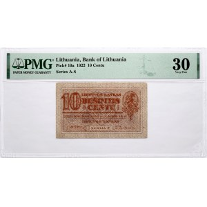 Lithuania 10 Centu 1922 PMG 30 Very Fine