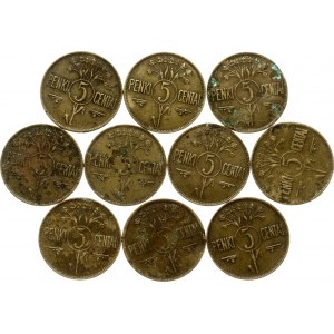 Lithuania 5 Centai 1925 Lot of 10 Coins