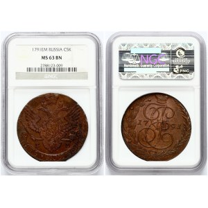 Rosja 5 kopiejek 1791 ЕМ NGC MS 63 BN
