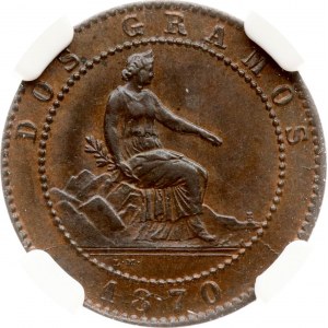 Španělsko 2 centimos 1870 OM NGC MS 65 RB