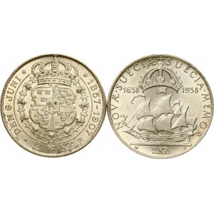 Schweden 2 Kronor 1907 &amp; 1938 Gedenkausgabe Lot von 2 Münzen