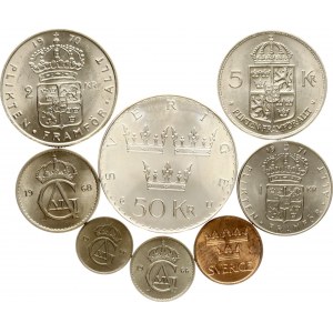 Švédsko 5 Ruda - 50 korún 1966-1975 Lot of 8 coins