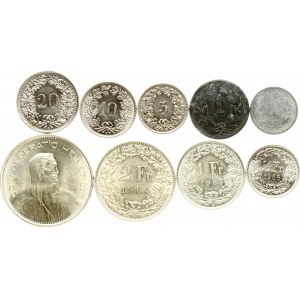 Switzerland 1 Rappen - 5 Francs 1939-1969 Lot of 9 coins