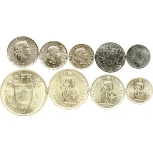 Switzerland 1 Rappen - 5 Francs 1939-1969 Lot of 9 coins