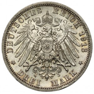 Germany, Prussia, Wilhelm II, 3 Mark 1913 A, Berlin