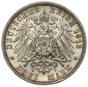 Germany, Prussia, Wilhelm II, 3 Mark 1913 A, Berlin