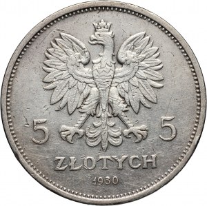 II RP, 5 zloty 1930, Warsaw, Banner, shallow stamp