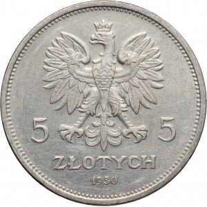 II RP, 5 złotych 1930, Warszawa, Sztandar, stempel płytki
