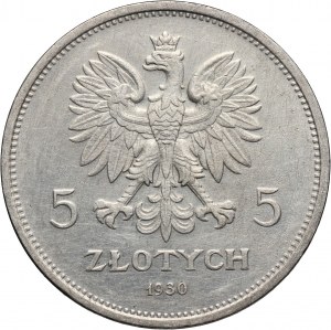 II RP, 5 zloty 1930, Warsaw, Banner, shallow stamp